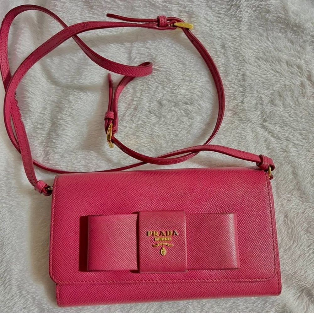 Prada Saffiano Lux Bow Crossbody Bag Pink Valentine